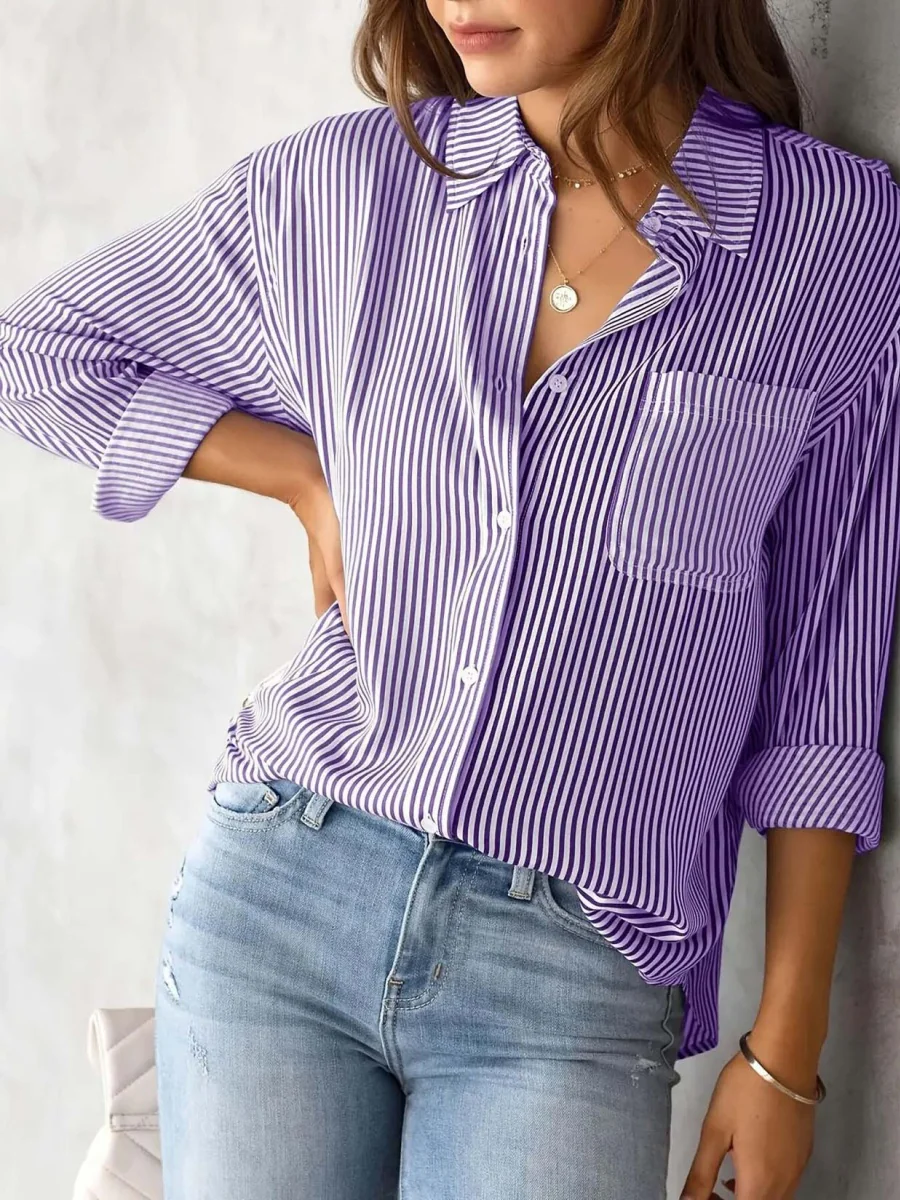 Loose-fit Long Sleeve Stripes Stripes Shirts - Image 4
