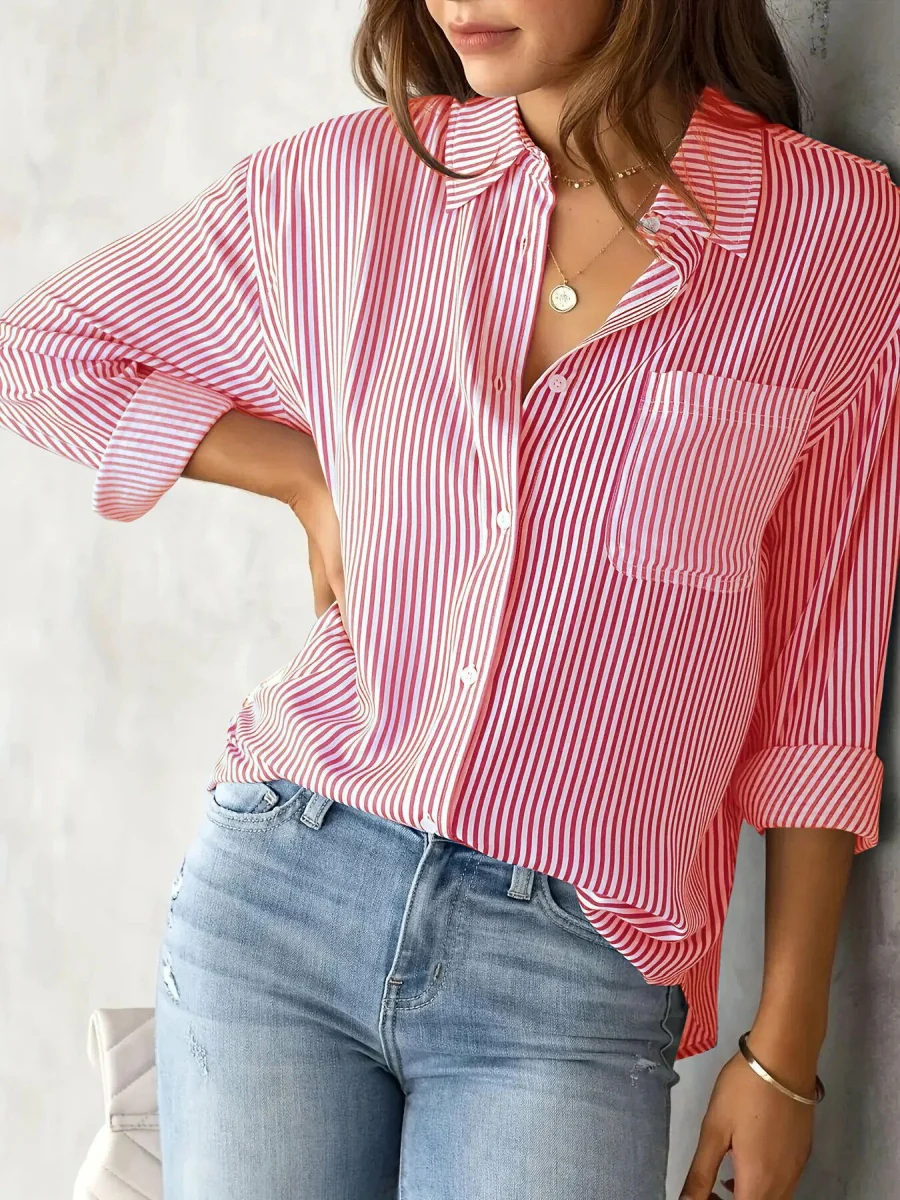 Loose-fit Long Sleeve Stripes Stripes Shirts - Image 5