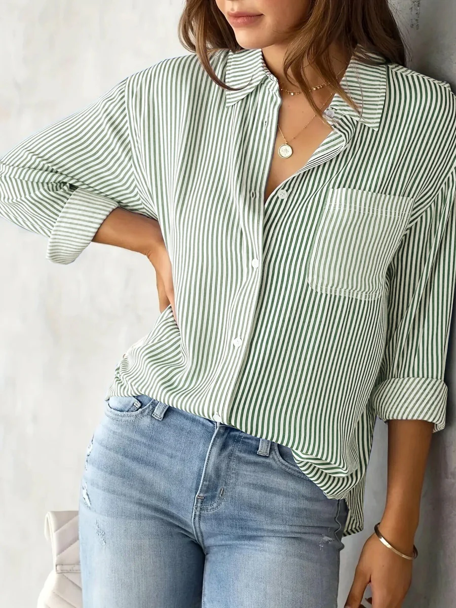 Loose-fit Long Sleeve Stripes Stripes Shirts - Image 7