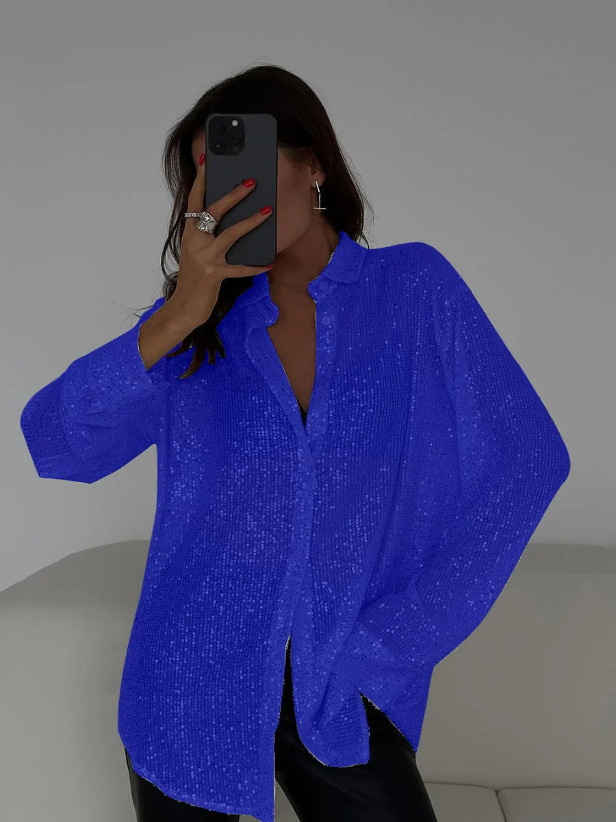 Long Sleeve Cardigan Sequins Design Shirts - Image 13