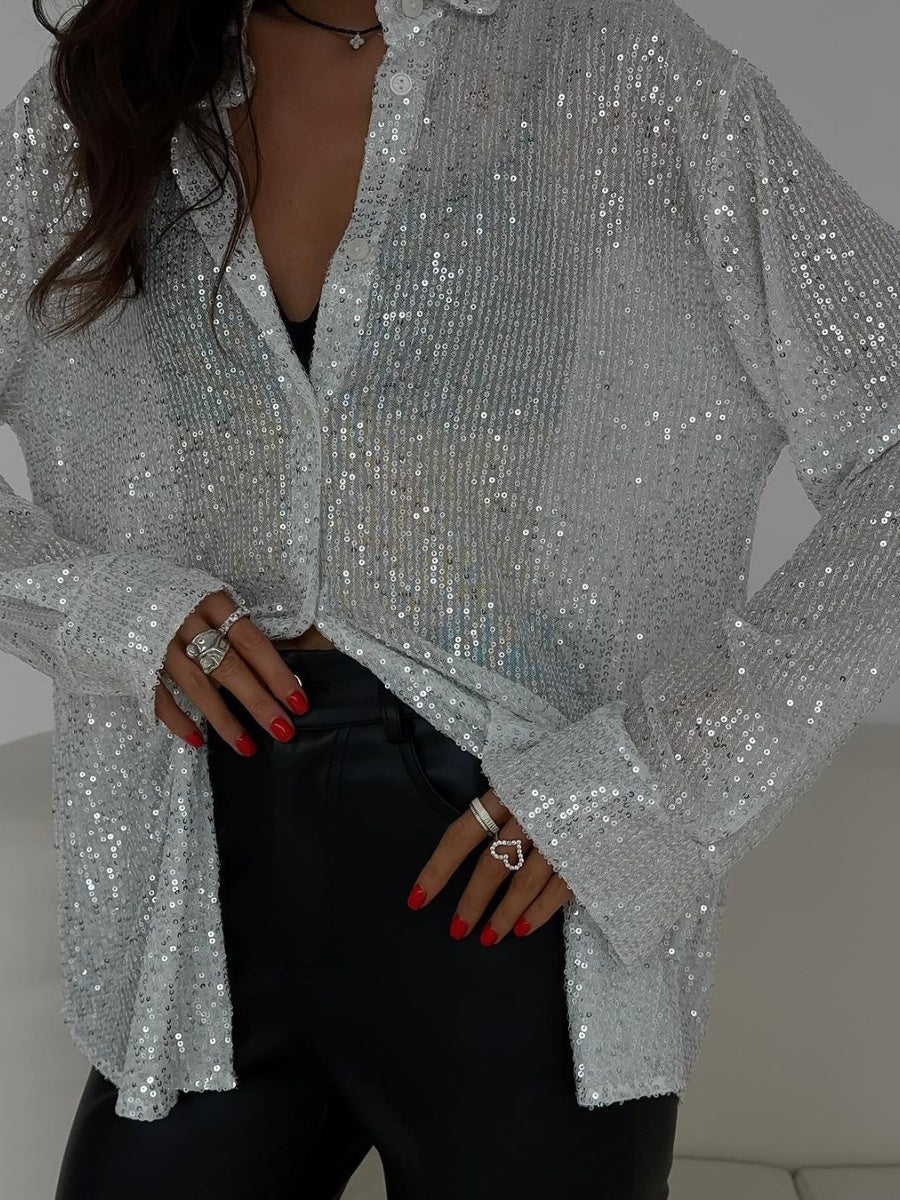 Long Sleeve Cardigan Sequins Design Shirts - Image 6