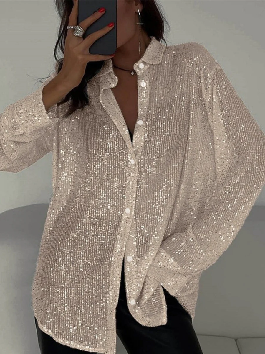 Long Sleeve Cardigan Sequins Design Shirts - Image 9