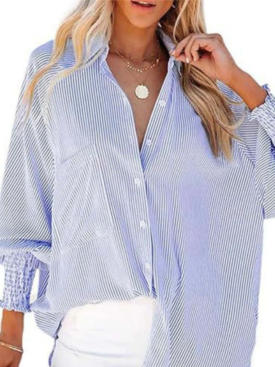 Loose-fit Long Sleeve Stripes Stripes Shirts - Image 2