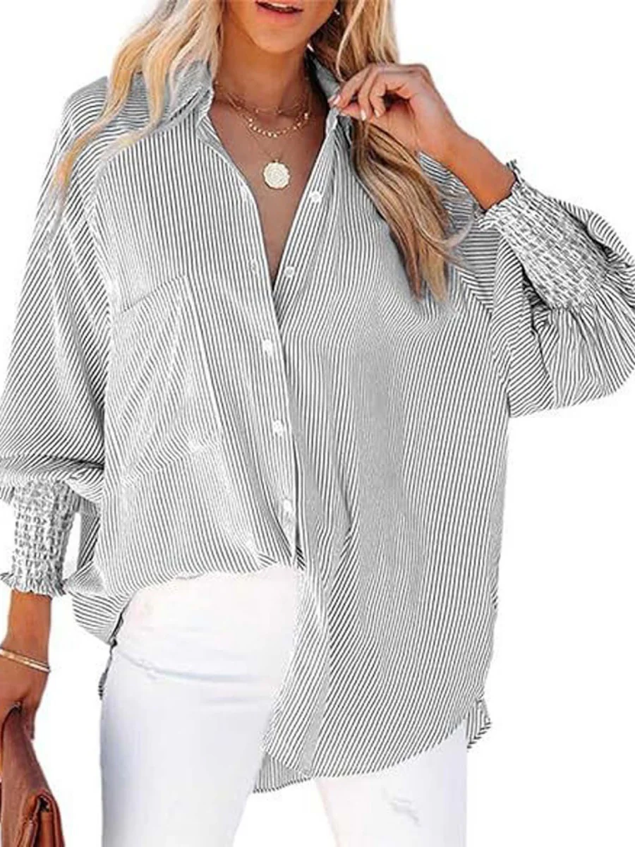 Loose-fit Long Sleeve Stripes Stripes Shirts - Image 5