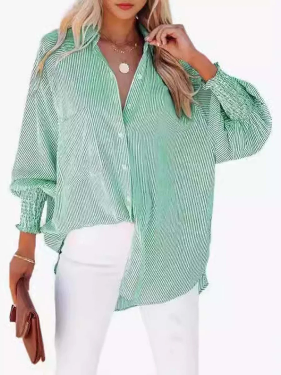 Loose-fit Long Sleeve Stripes Stripes Shirts - Image 6