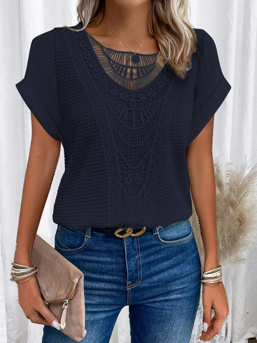 Trim Splicing Knitting Leisure T-shirts - Image 4