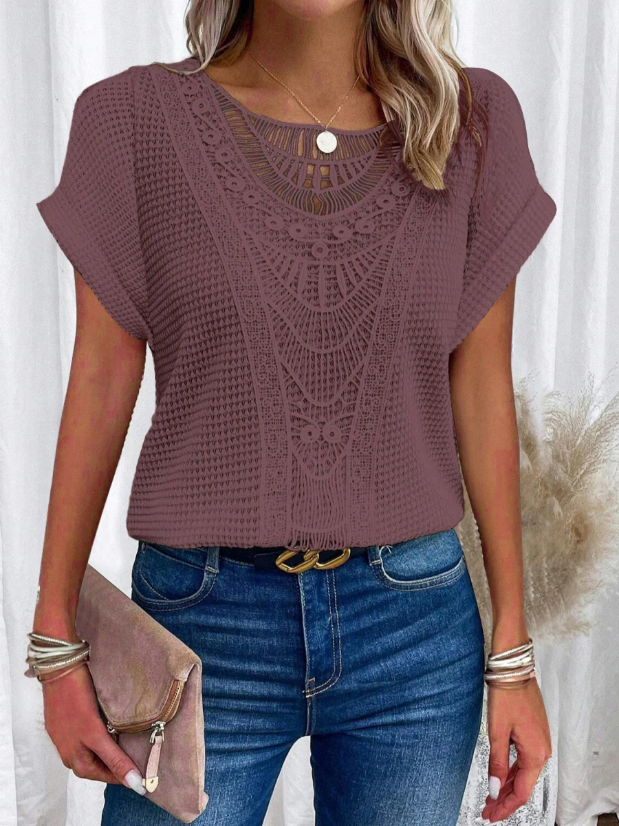 Trim Splicing Knitting Leisure T-shirts - Image 6