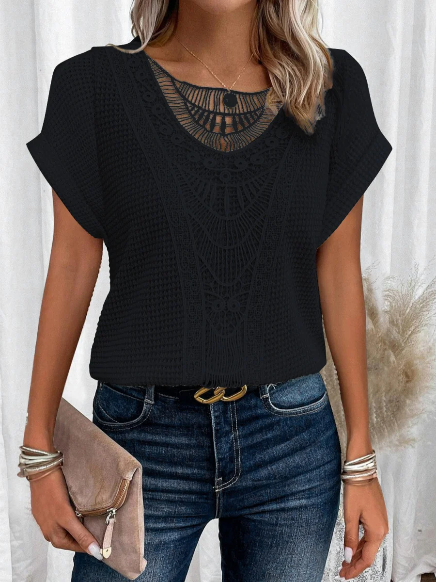 Trim Splicing Knitting Leisure T-shirts - Image 7