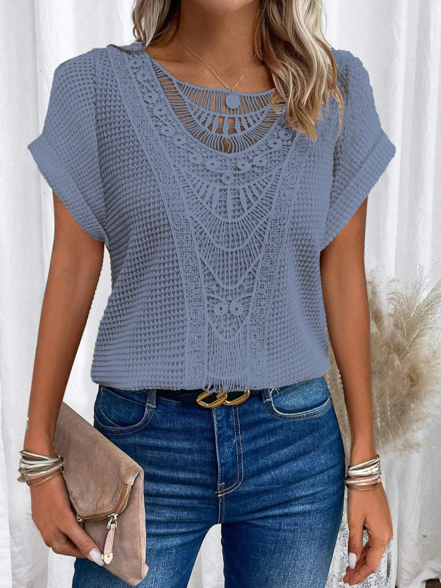 Trim Splicing Knitting Leisure T-shirts - Image 8