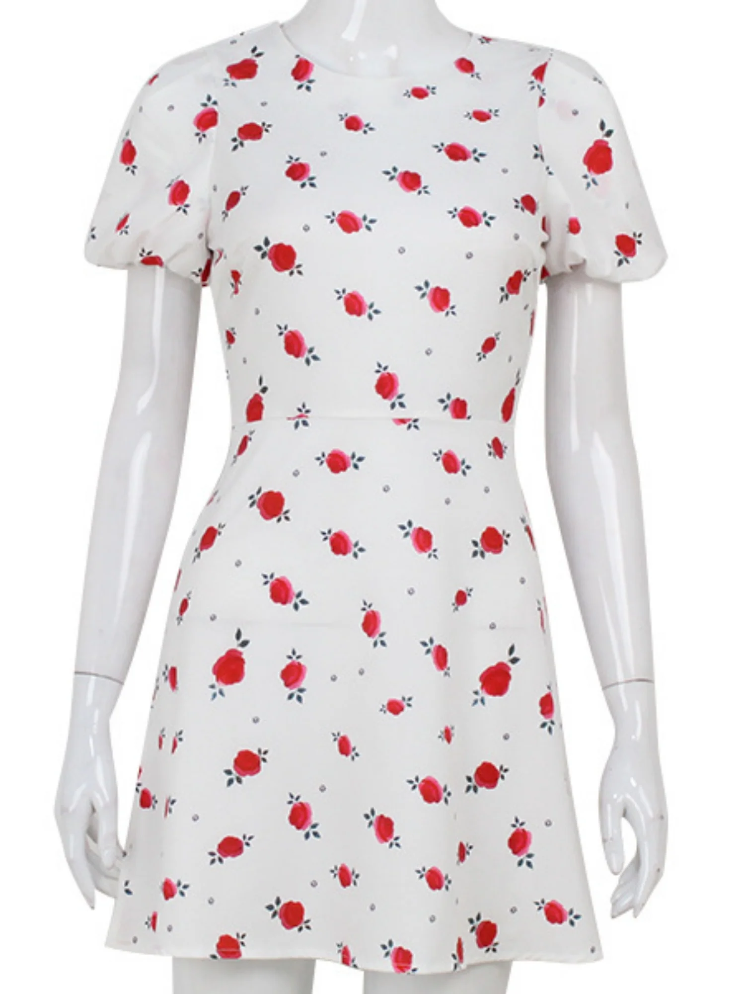 Floral Waist Shaping Puff Short Sleeves Sweet Mini&Short Dresses - Image 3