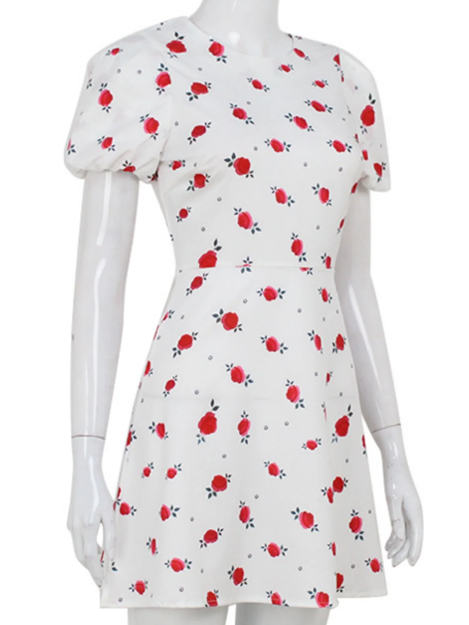 Floral Waist Shaping Puff Short Sleeves Sweet Mini&Short Dresses - Image 4