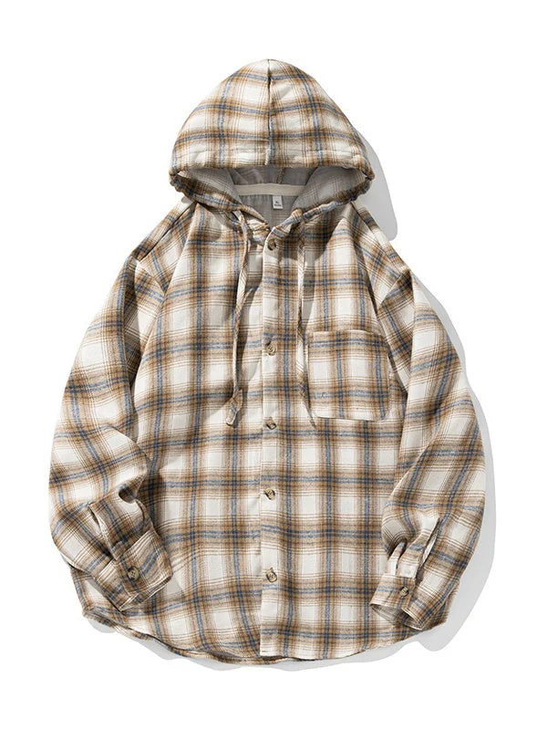 Color-blocked Plaid Hooded Shirt - Image 7