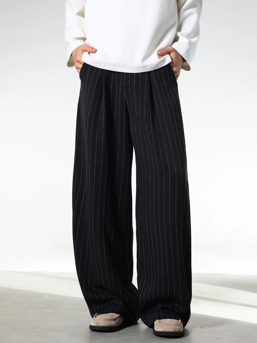 Old Money Style Stripes Loose-fit Dress Pants - Image 4