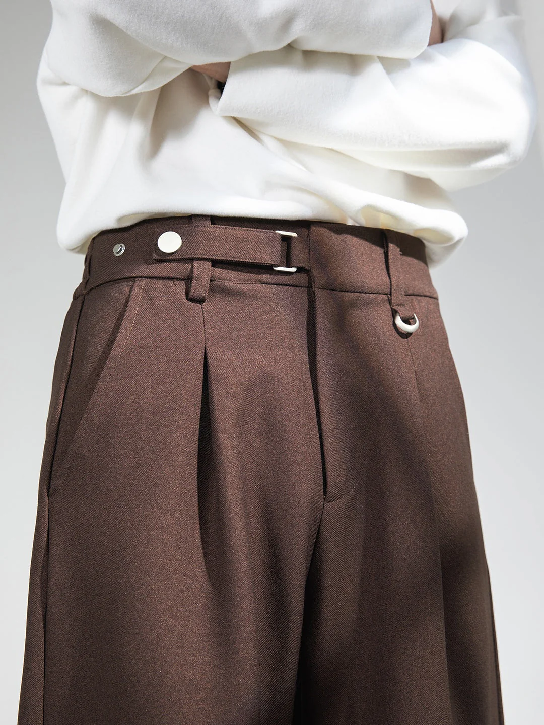 Adjustable Waist Stereo Gathering Straight-fit Dress Pants - Image 5