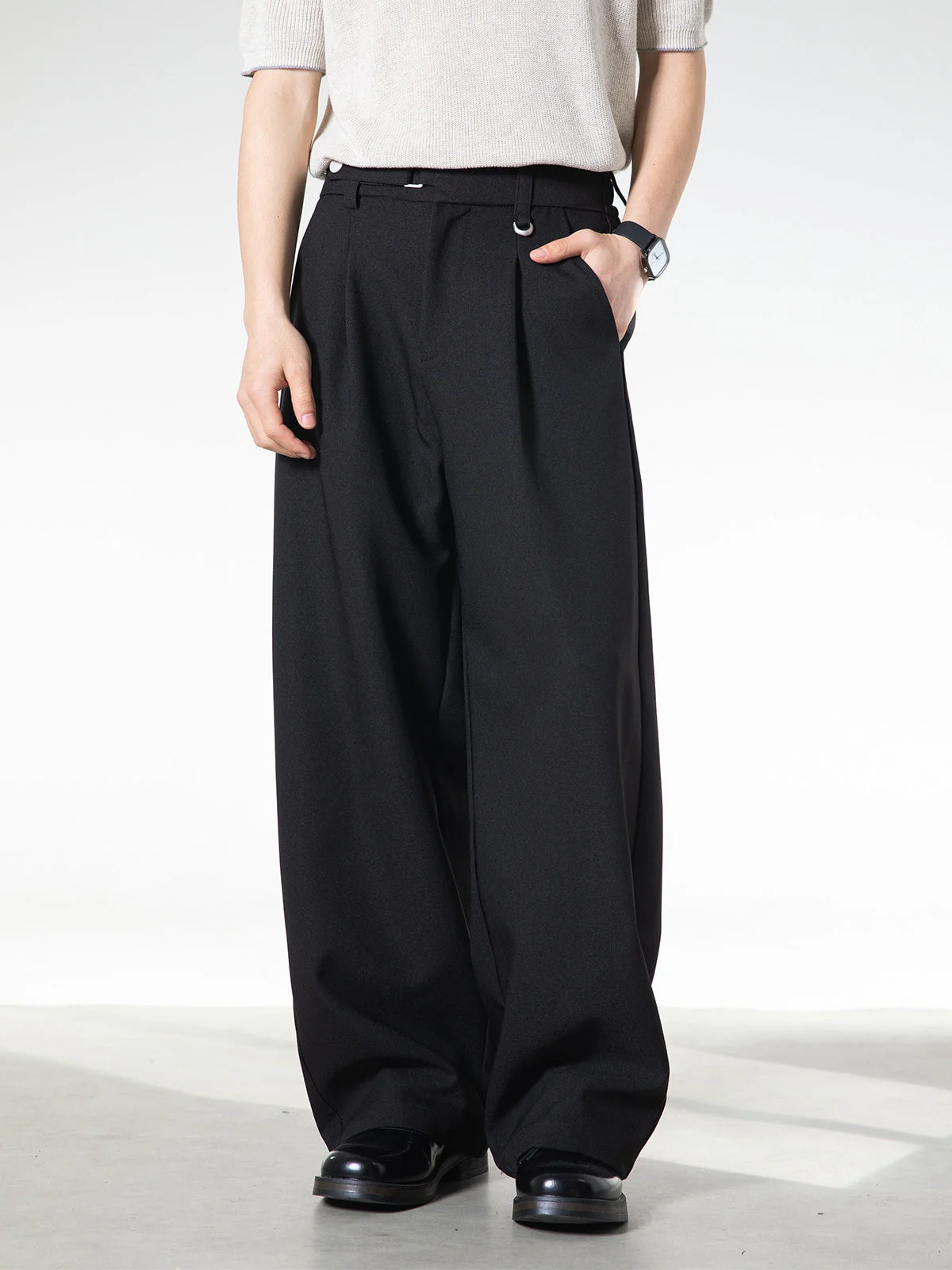 Adjustable Waist Stereo Gathering Straight-fit Dress Pants - Image 7