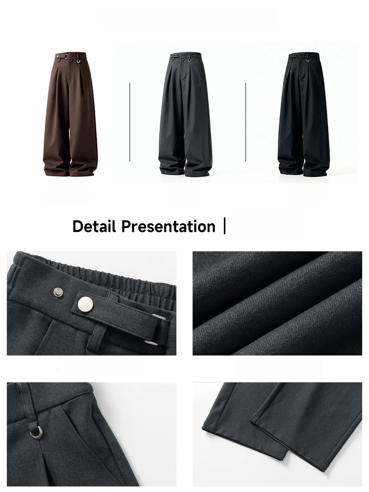 Adjustable Waist Stereo Gathering Straight-fit Dress Pants - Image 9