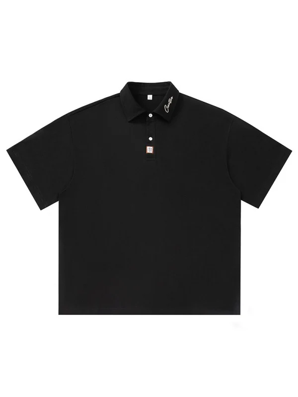 Color-blocked Applique Breathable Polo Shirt - Image 3
