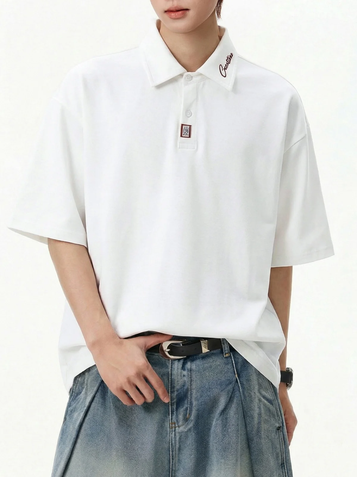 Color-blocked Applique Breathable Polo Shirt - Image 5