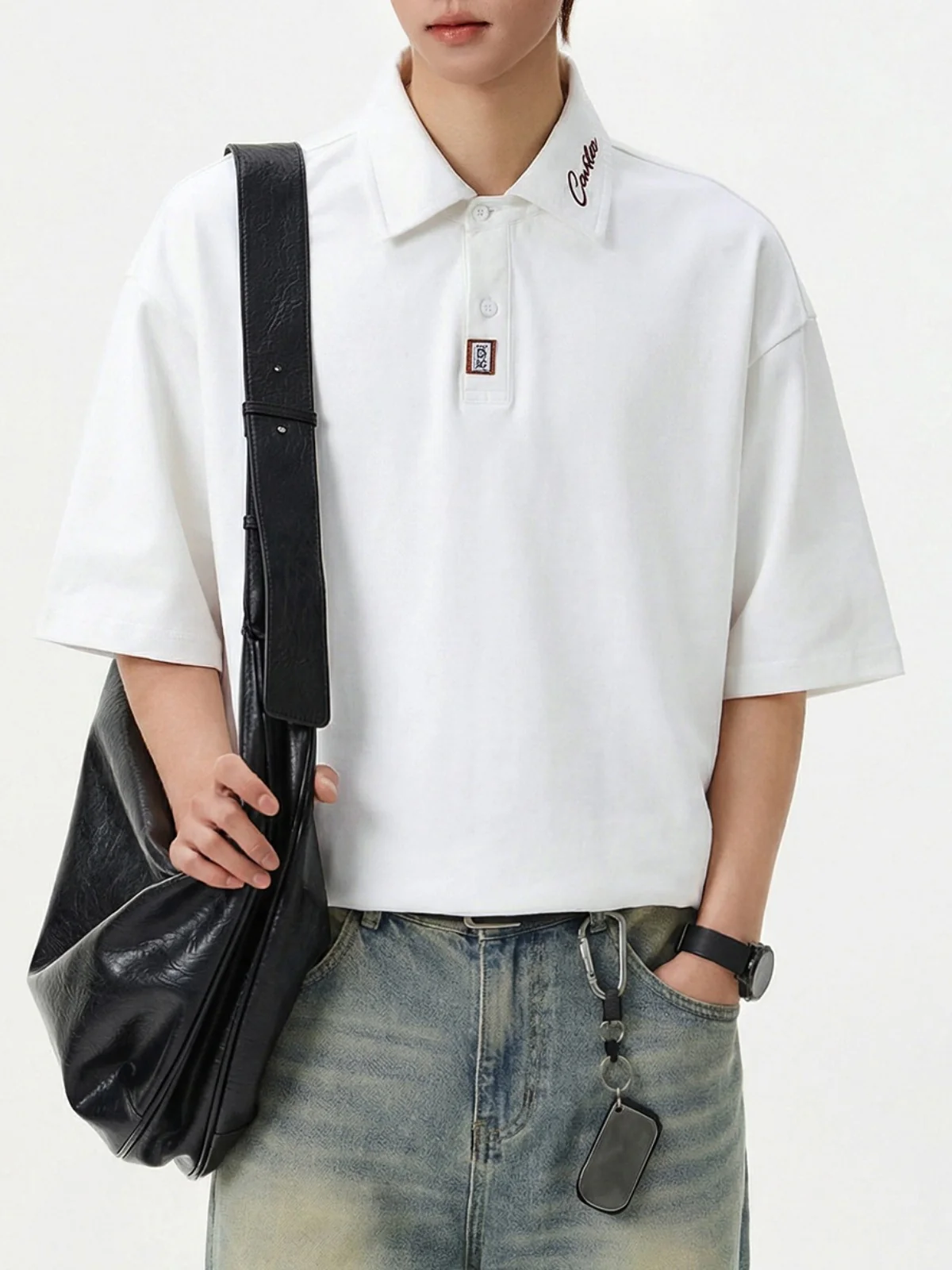 Color-blocked Applique Breathable Polo Shirt - Image 6