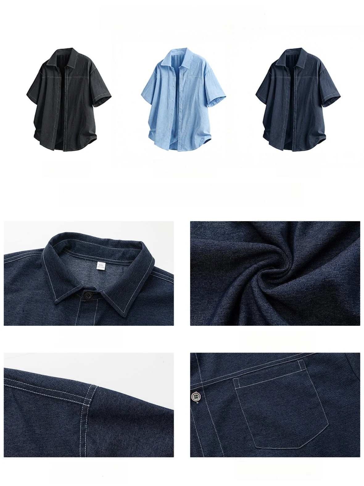 Color-blocked Faux Denim Shirts - Image 10