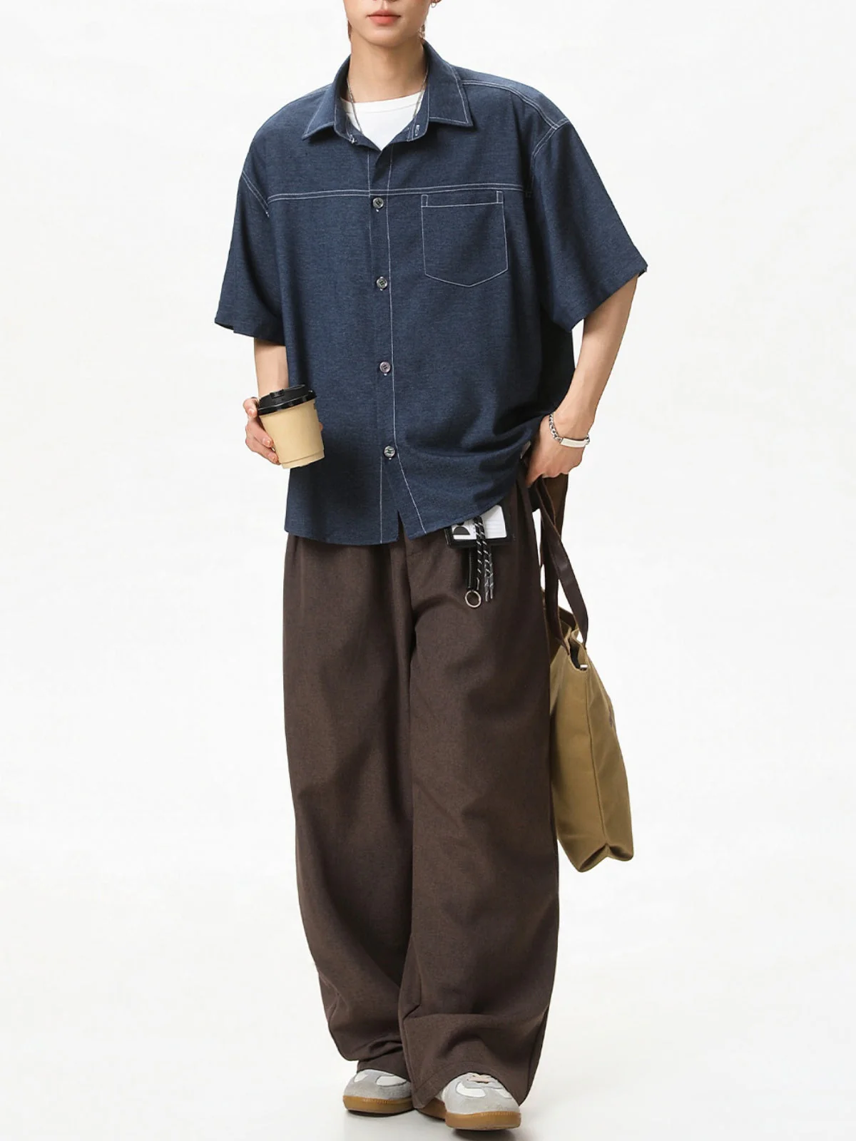 Color-blocked Faux Denim Shirts - Image 5