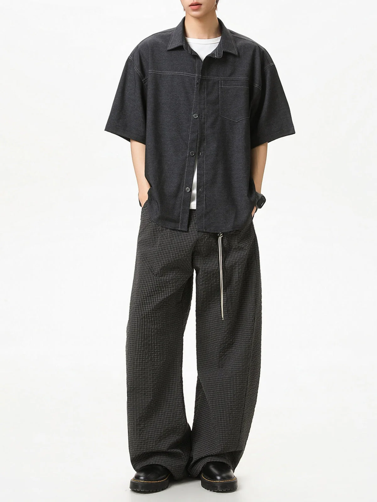 Color-blocked Faux Denim Shirts - Image 8