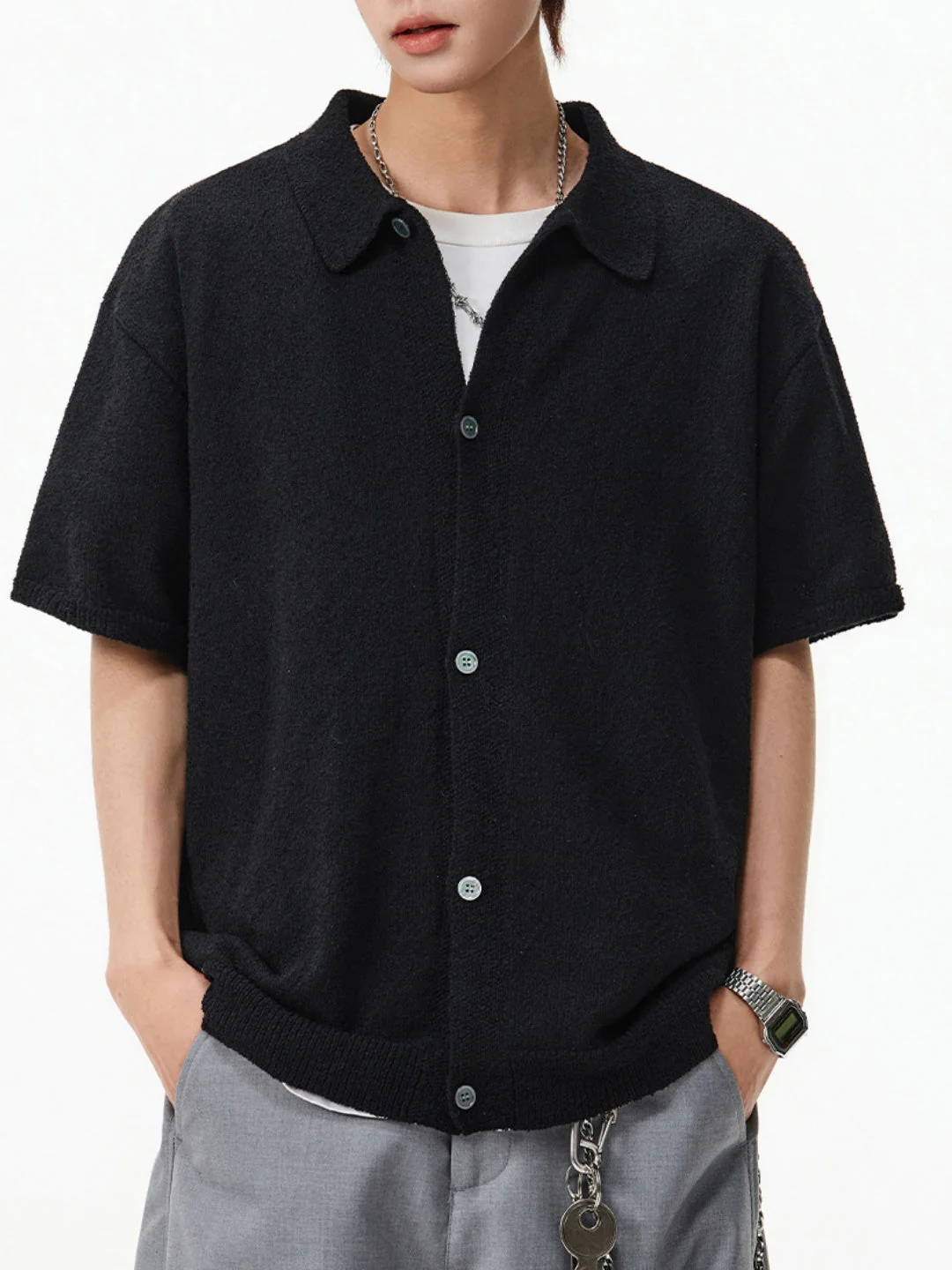 Texture Solid Color Simple Shirts - Image 4