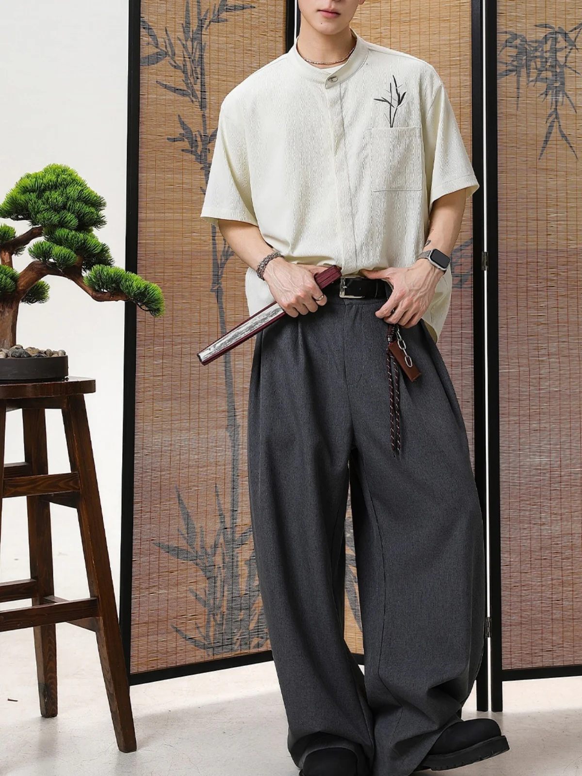 New Chinese Style Breathable Bamboo Leaves Embroidery Shirts - Image 3
