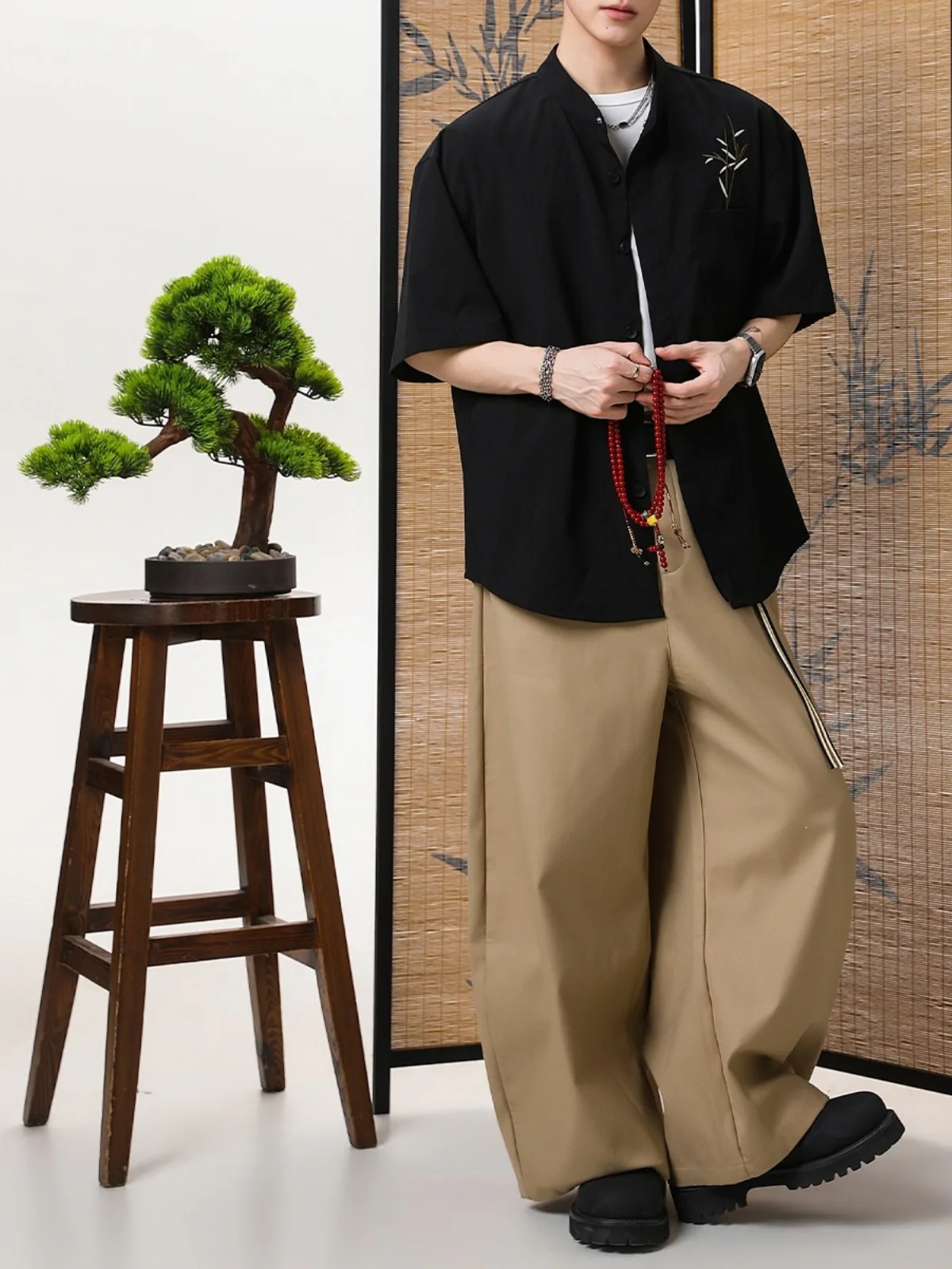 New Chinese Style Breathable Bamboo Leaves Embroidery Shirts - Image 6