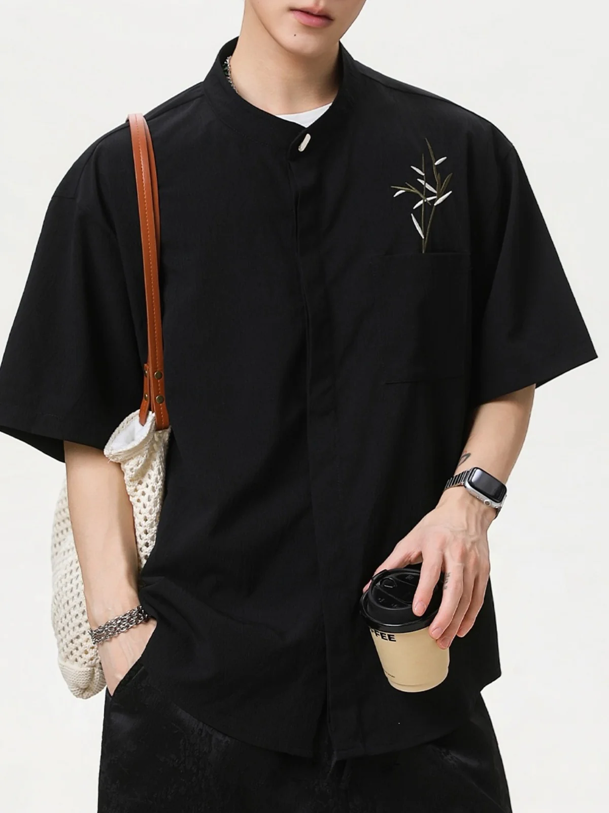 New Chinese Style Breathable Bamboo Leaves Embroidery Shirts - Image 7