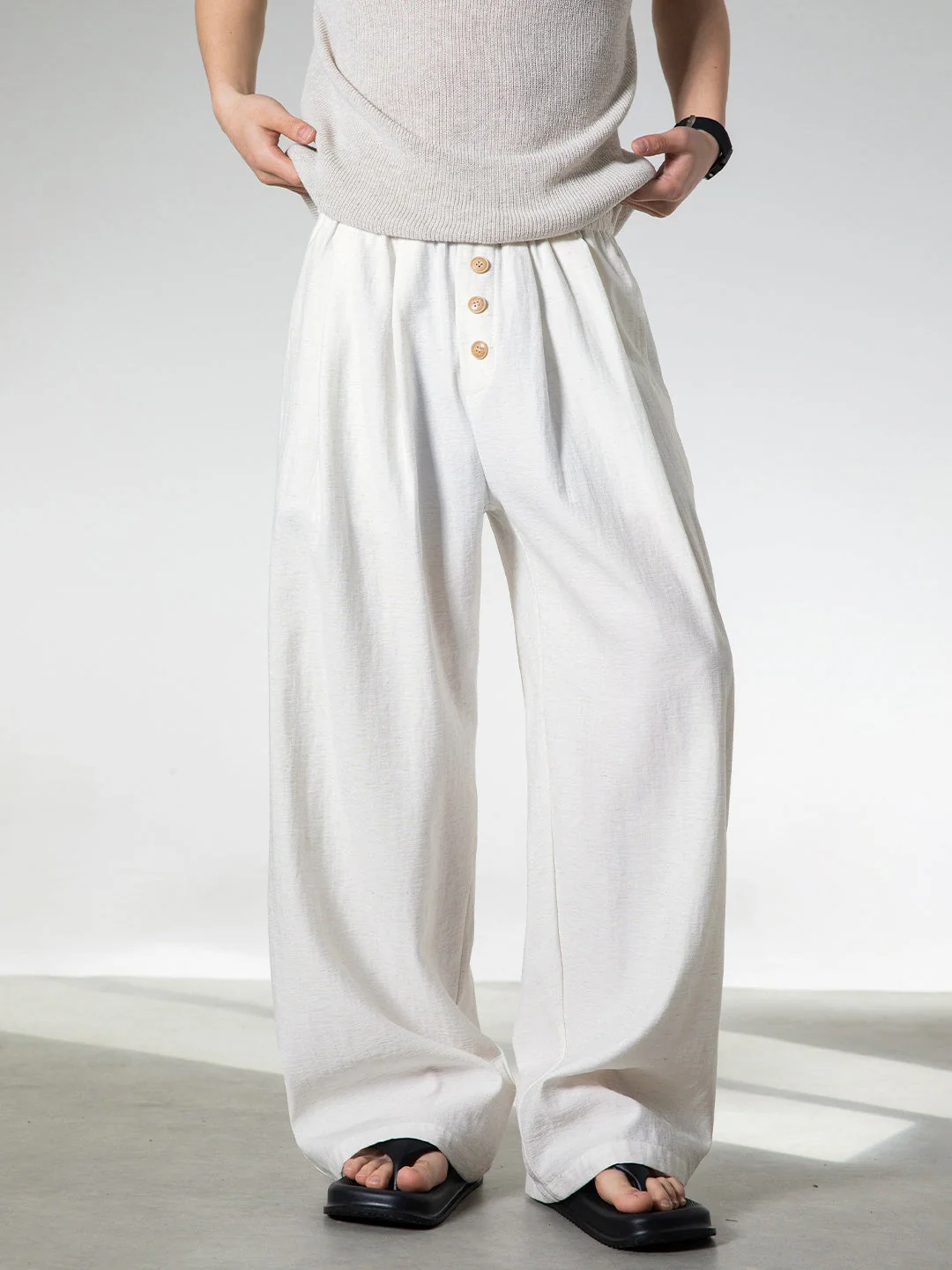 Imitation Cotton And Linen Drape Loose-fit Straight-fit Pants