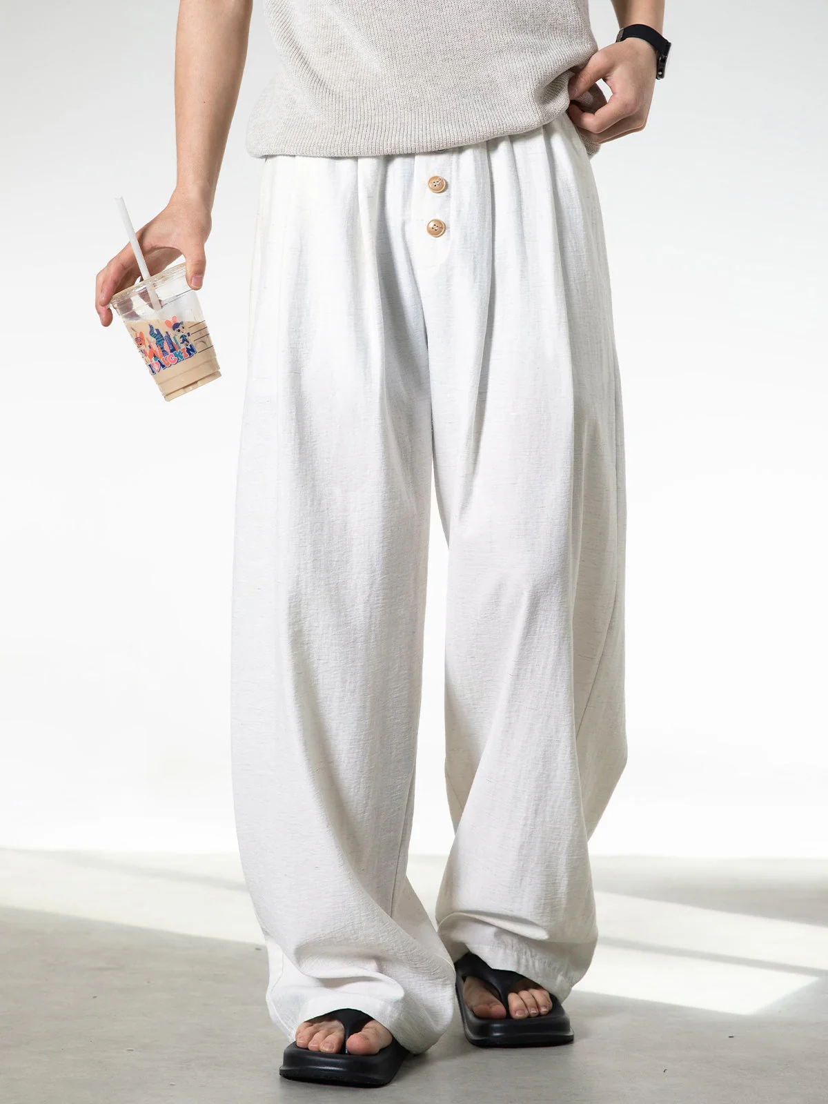 Imitation Cotton And Linen Drape Loose-fit Straight-fit Pants - Image 3