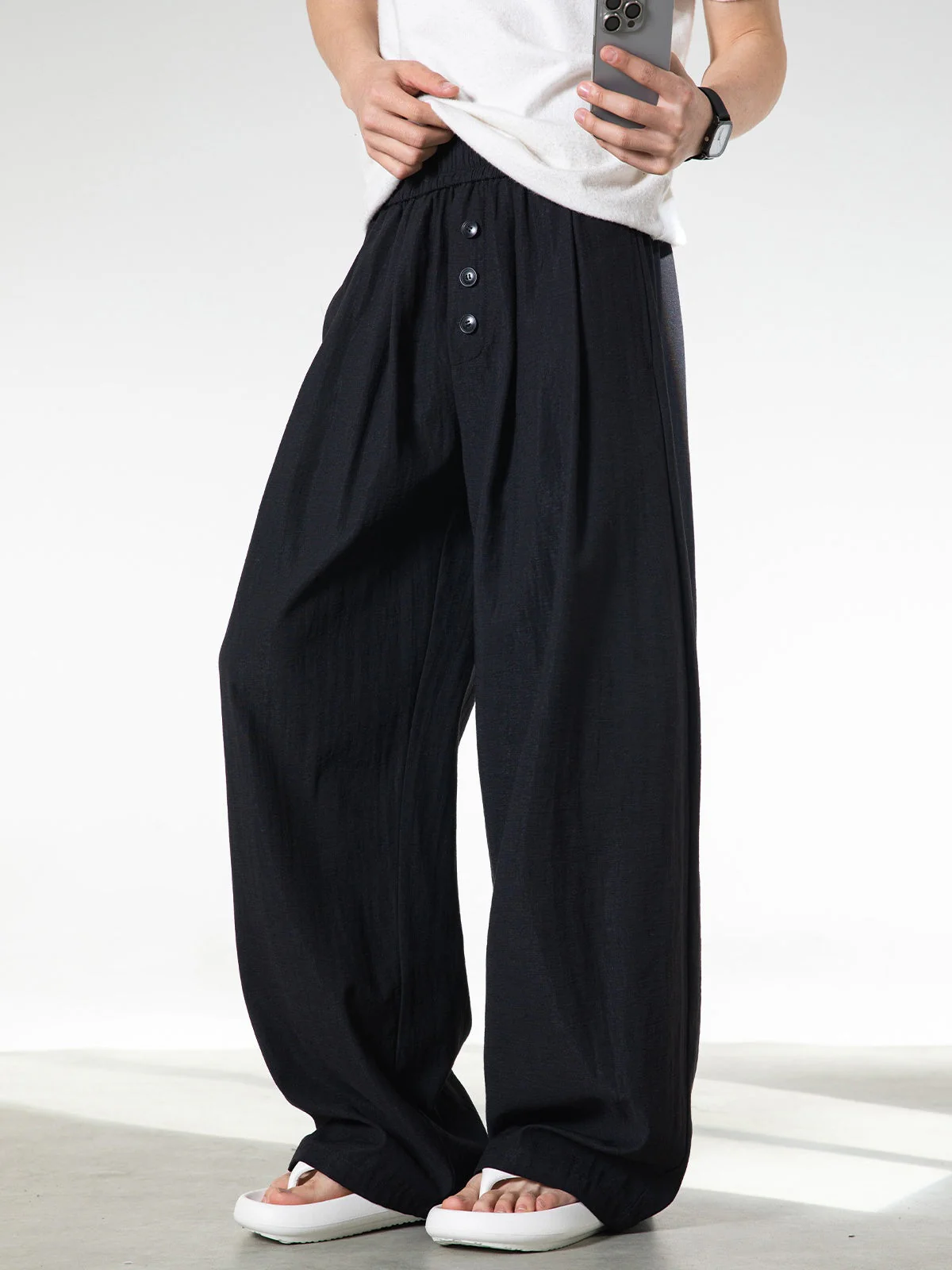 Imitation Cotton And Linen Drape Loose-fit Straight-fit Pants - Image 5