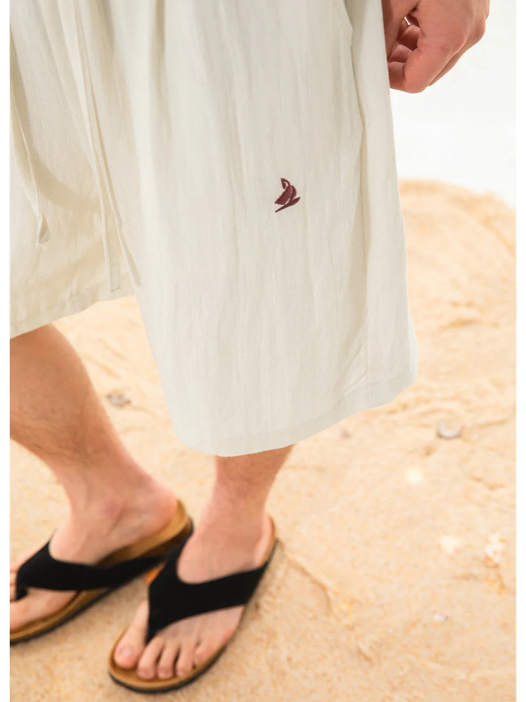 Imitation Linen Lightweight Color-blocked Embroidery Loose-fit Five Points Shorts - Image 3