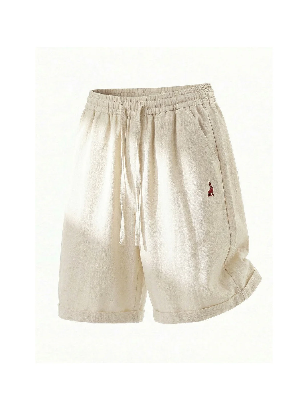 Imitation Linen Lightweight Color-blocked Embroidery Loose-fit Five Points Shorts - Image 4