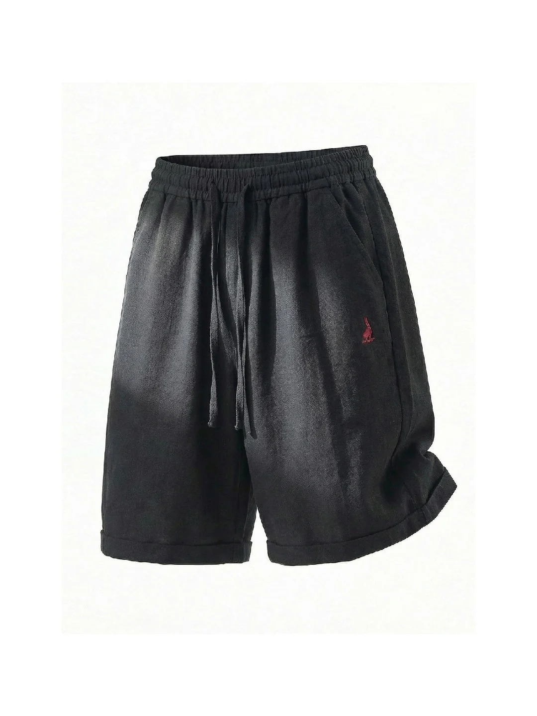 Imitation Linen Lightweight Color-blocked Embroidery Loose-fit Five Points Shorts - Image 8