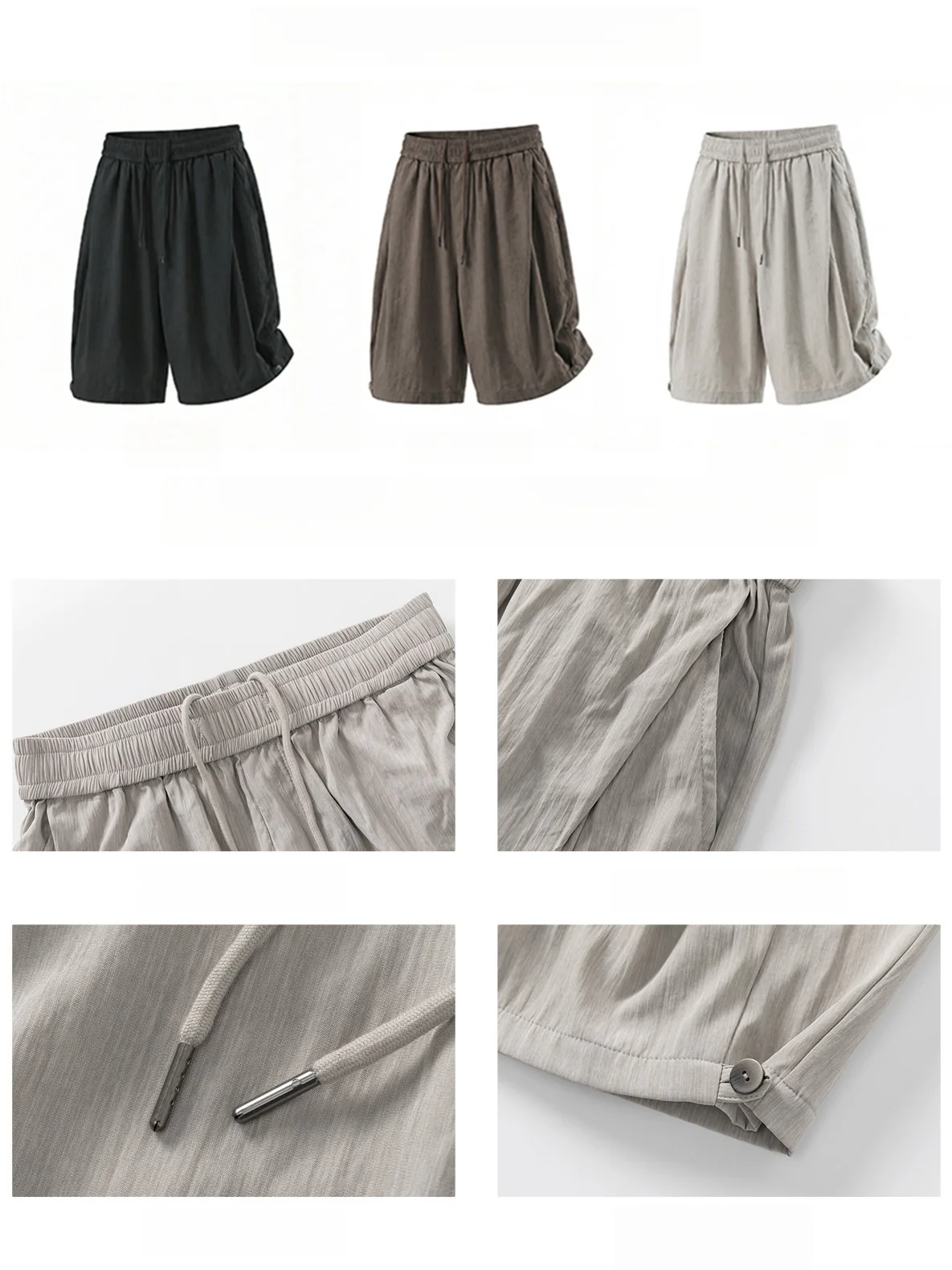 Slight Wrinkles Gathering Straight-fit Five Points Dress Pants Shorts - Image 11