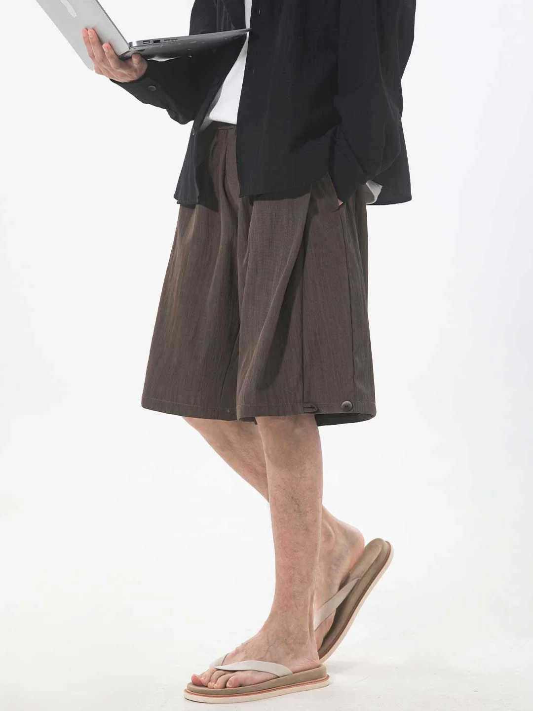 Slight Wrinkles Gathering Straight-fit Five Points Dress Pants Shorts - Image 4