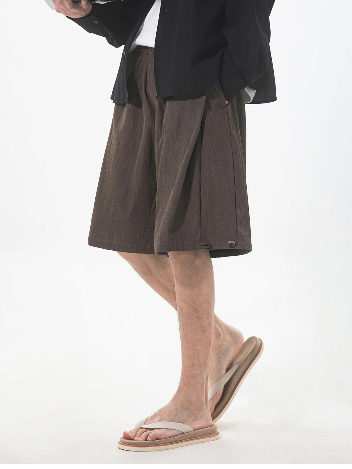 Slight Wrinkles Gathering Straight-fit Five Points Dress Pants Shorts - Image 5