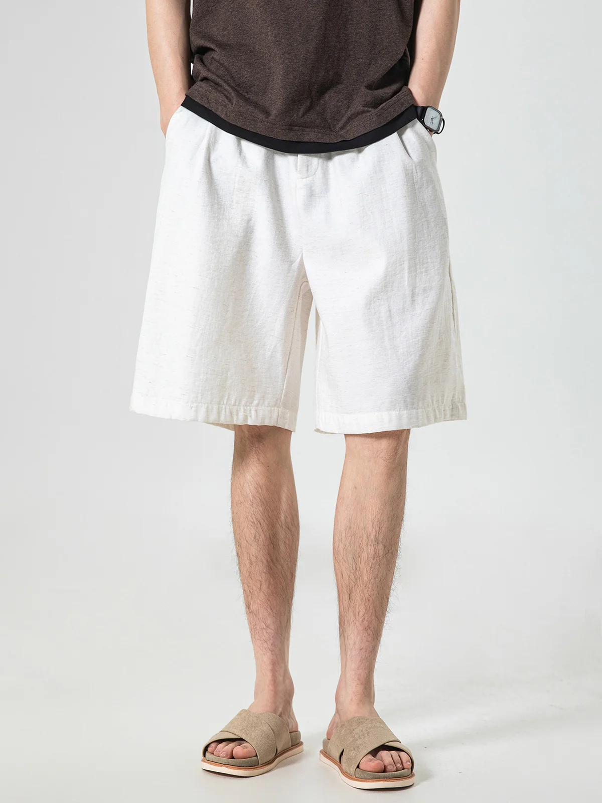 Straight-fit Five Points Lightweight Breathable Flax Shorts - Image 3