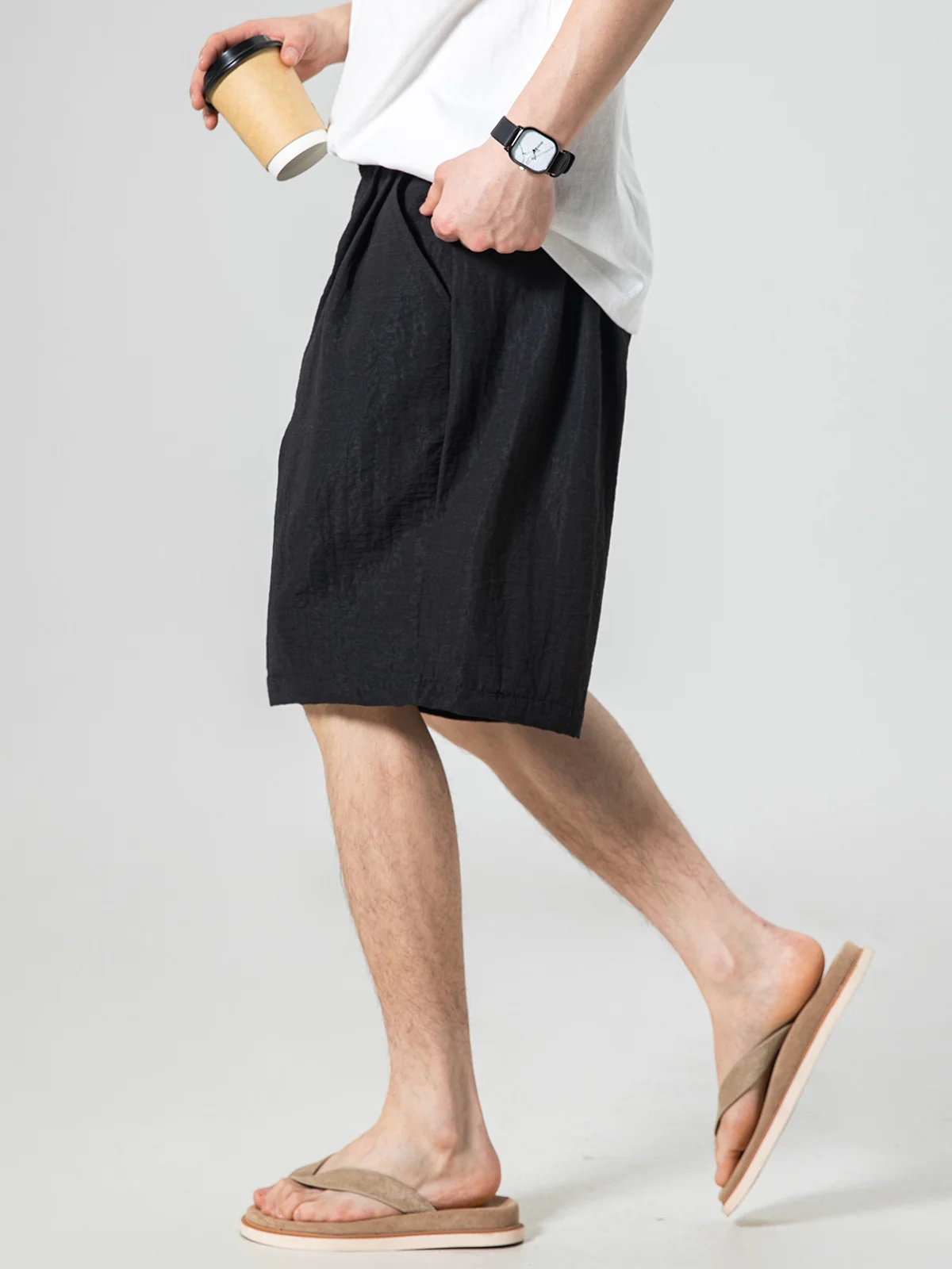 Straight-fit Five Points Lightweight Breathable Flax Shorts - Image 5
