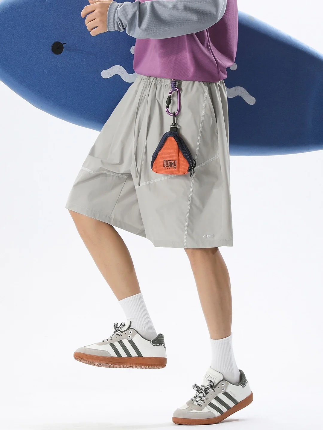Water-repellent Reflective Color-blocked Lightweight Breathable Five Points Shorts - Image 2
