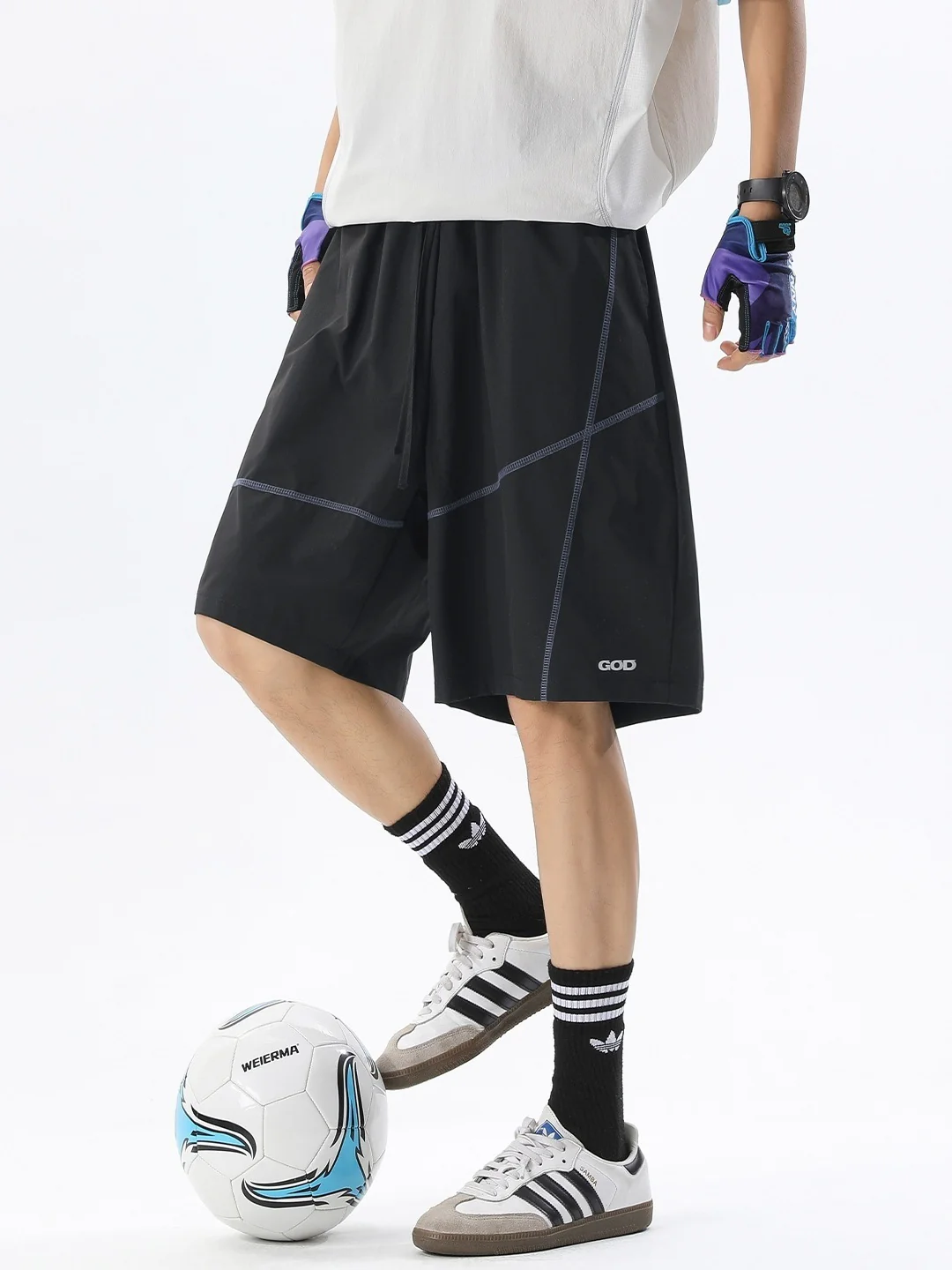 Water-repellent Reflective Color-blocked Lightweight Breathable Five Points Shorts - Image 5