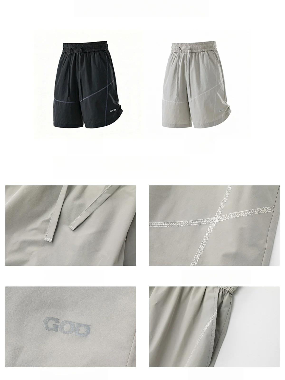 Water-repellent Reflective Color-blocked Lightweight Breathable Five Points Shorts - Image 8
