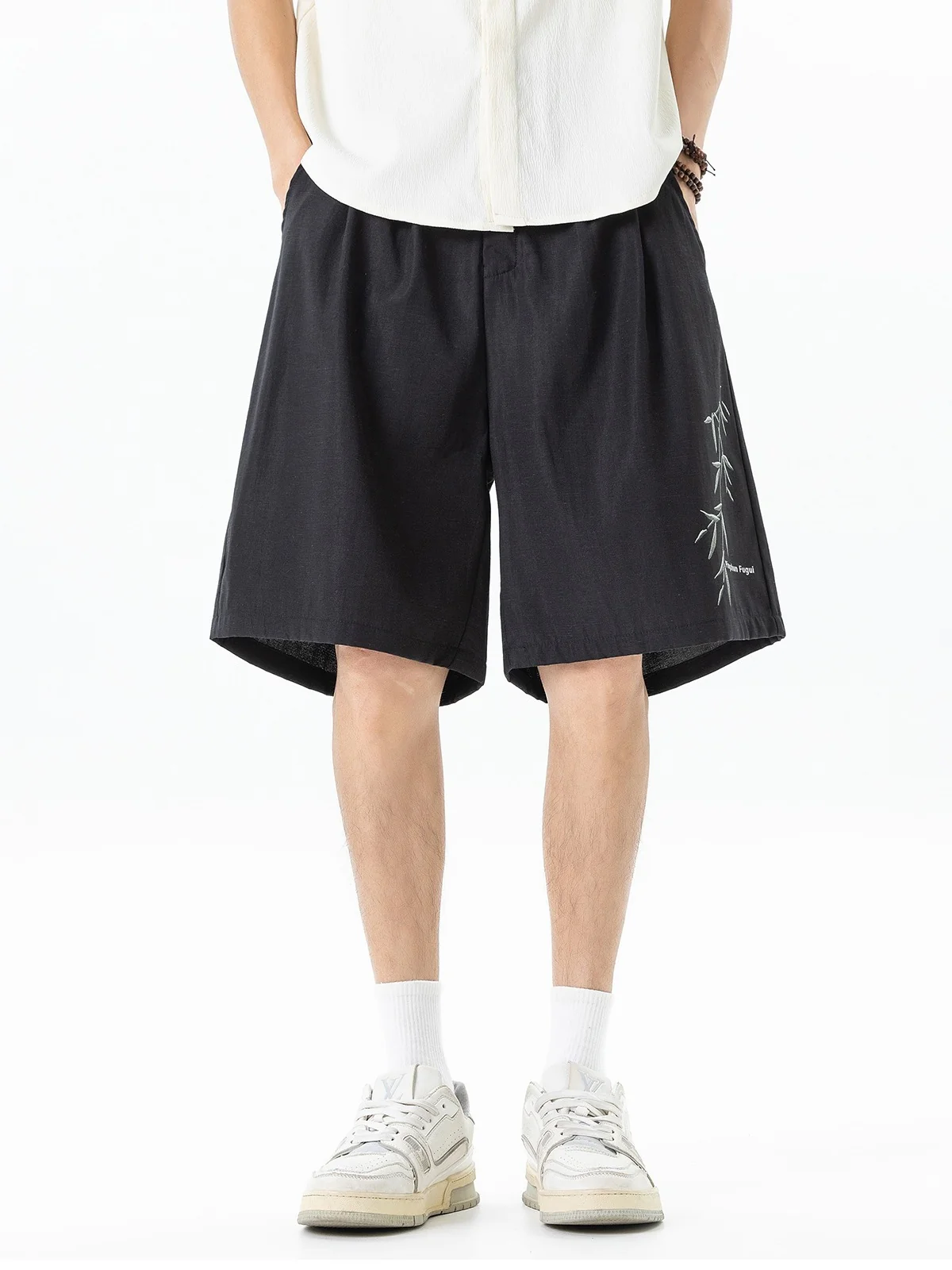 Imitation Linen Texture Printed New Chinese Style Five Points Shorts - Image 6