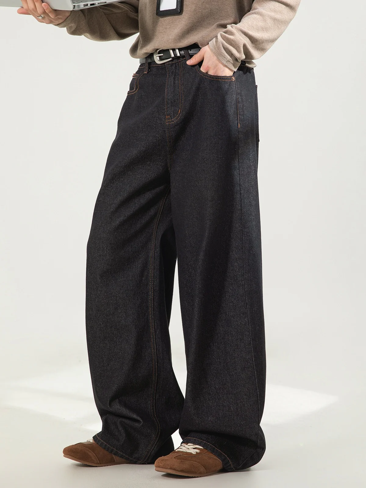 Retro Color-blocked Loose-fit Straight-fit Jeans - Image 10