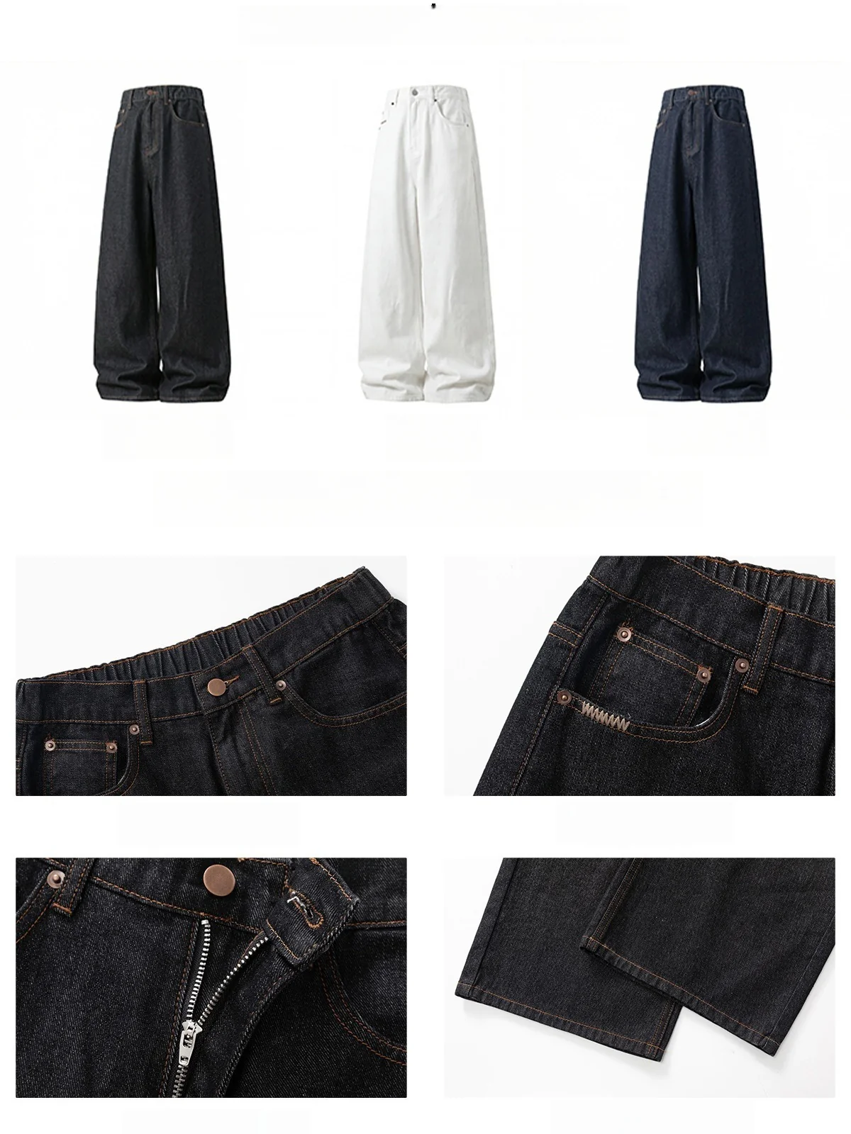 Retro Color-blocked Loose-fit Straight-fit Jeans - Image 11