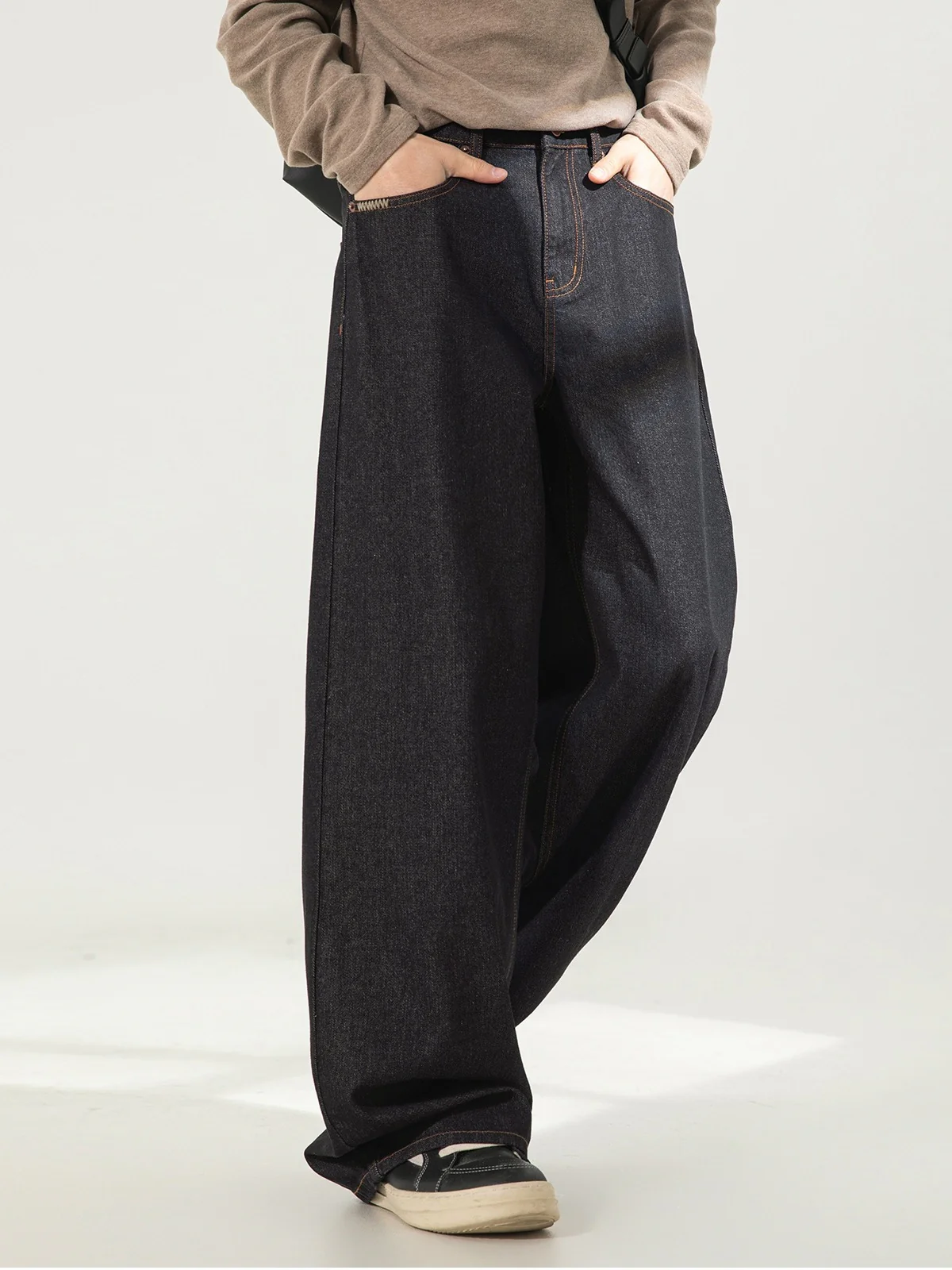 Retro Color-blocked Loose-fit Straight-fit Jeans - Image 8