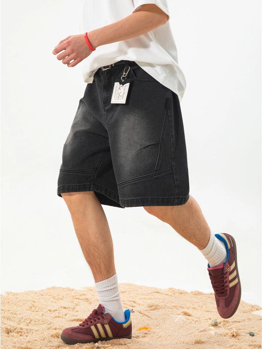 Loose-fit Water-washed Distressed Five Points Denim Shorts - Image 7