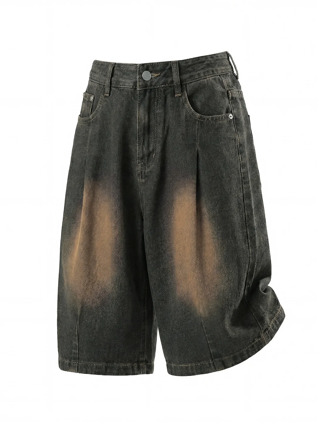 Distressed Washed Gathering 7 Points Denim Shorts - Image 4